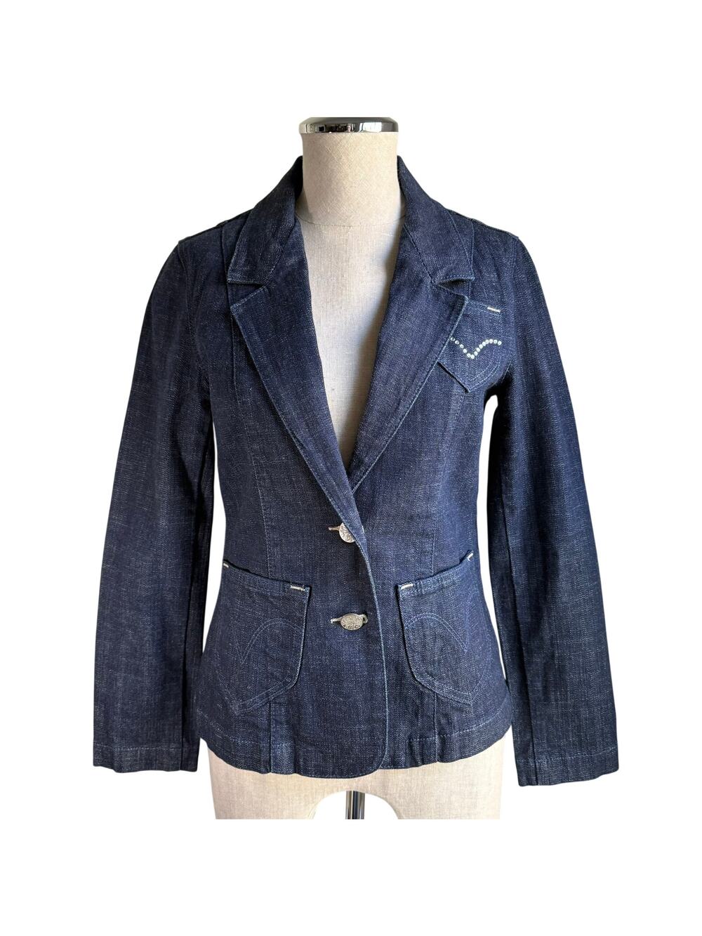Levi’s Denim Blazer Y2K Vintage Jean Jacket Silver Detail Women’s Small Bling